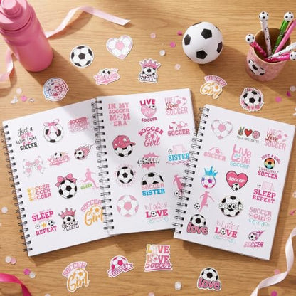 Pink Soccer Stickers for Women - 100 Pcs Cute Soccer Vinyl Sticker Decals, Sports Decals for Laptop Water Bottle Phone Case Notebook Skateboard Helmet Luggage Gift - style: Soccer