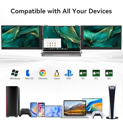 14 Inch Triple Laptop Screen Extender FHD 1080P IPS Extended Monitor | Portable Ultra-Thin Lightweight Extra Screen for Laptops 13-17.3" Compatible with Wins Mac Chrome Dex Phone Travel Work - size: 14" Monitor-A