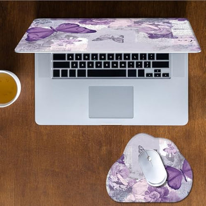 Laptop Skin Sticker Decal 15-15.6 Inch with Cute Mouse Pad, Universal Reusable Vinyl Sticker for 12.1 13 13.3 14 15.4 Inch Netbook and Notebook PC, Purple Butterfly Collage - color: Purple Butterfly Collage