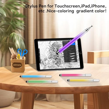 5 Pack 2 in 1 Stylus Pen for Touchscreen,iPad,iPhone,Stylus Pens | LAPOCOVER Stylus Pens,High Precision & Sensitivity, Compatible for iPad/Android Tablets, Laptop and Touchscreens - color: Blue/Green/Pink/Purple/Yellow