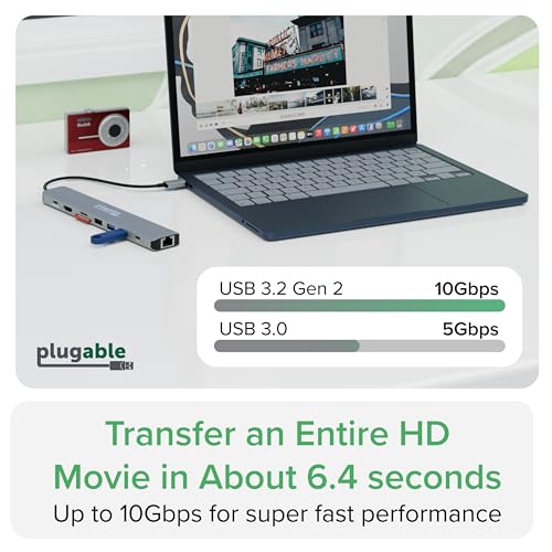 Plugable USB C Hub Multiport Adapter: 9-in-1 with 140W PD Charging, 4K 60Hz HDMI, 10Gbps Data Transfer, Gigabit Ethernet, SD for USBC, USB4, Thunderbolt MacBook, Windows, Chromebook (USBC-9IN1E)