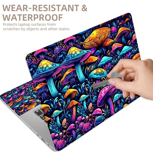 Universal Laptop Skin Sticker for 12/13/14/15.6 Inch Laptops, Reusable Vinyl Laptop Decal Cover, Waterproof Scratch Resistant Notebook Skin with 2 Wrist Pads,Colorful Mushrooms - color: Colorful Mushrooms