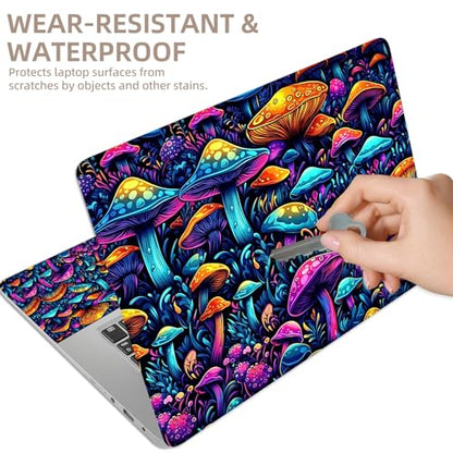 Universal Laptop Skin Sticker for 12/13/14/15.6 Inch Laptops, Reusable Vinyl Laptop Decal Cover, Waterproof Scratch Resistant Notebook Skin with 2 Wrist Pads,Colorful Mushrooms - color: Colorful Mushrooms