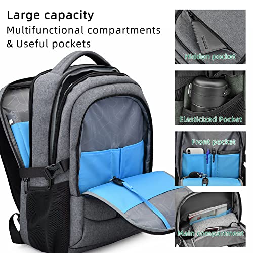 17 Inch Travel Laptop Backpack Water Resistant College Backpack for Men Laptop Bag with USB Charging Port,Light Grey - color: Light Grey