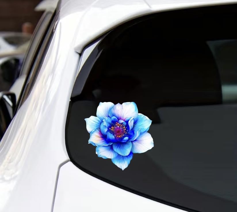 MAKTEM Blue Lotus Holographic Flower Car Decal, Waterproof Removable Flower Sticker, Peel and Stick for Car Vehicle Truck Window Laptop, 1PC (One Blue)