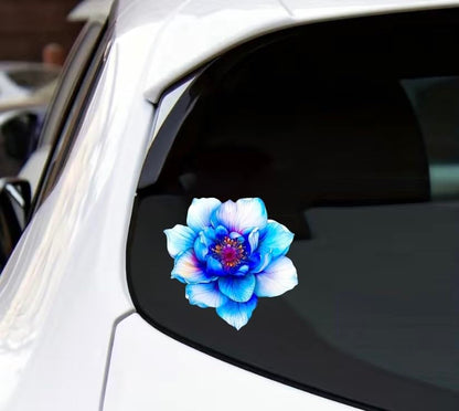 MAKTEM Blue Lotus Holographic Flower Car Decal, Waterproof Removable Flower Sticker, Peel and Stick for Car Vehicle Truck Window Laptop, 1PC (One Blue)