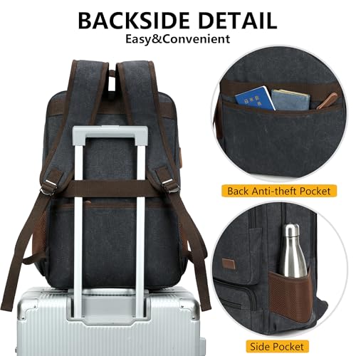 LXYGD Canvas Laptop Backpack for Men Women,Durable Travel Work Business Rucksack Bookbags Fits 15.6 Inch Notebook & Laptops,College Backpacks Computer Bag Weekender Hiking Daypack(Black) - color: Black