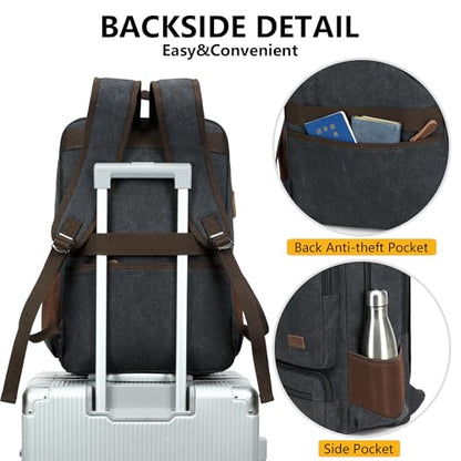 LXYGD Canvas Laptop Backpack for Men Women,Durable Travel Work Business Rucksack Bookbags Fits 15.6 Inch Notebook & Laptops,College Backpacks Computer Bag Weekender Hiking Daypack(Black) - color: Black
