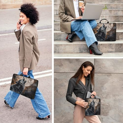 Laptop Bag,14 15 15.6 inch Laptop Case Sleeve,Computer Sleeve with Handle for Women Men,Carrying Case for MacBook,Dell,Lenovo,Notebook Computer,Retro Wolf Moon - color: Retro Wolf Moon