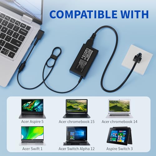 19V 3.42A 65W for Acer Laptop Charger 3.0x1.1MM Connector, Compatible with Acer Chromebook Aspire 5 3 A315-23 A515-45, N15Q9 N15Q10 N15V1 N16P1 CB3 CB5, Swift Laptop 1/3 Series