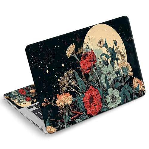 Universal Laptop Skin Sticker Decal, Compatible with MacBook HP Dell Lenovo 12"-15.6", Reusable Vinyl Notebook Cover 3PCS Set, High-Recognition Film-the Moon and Flowers - color: the moon and flowers