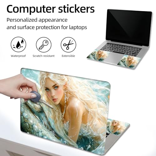 Aesthetic Laptop Skin Sticker, Blonde Maiden with Serpent in Water Waterproof Vinyl Laptop Decal, Removable Bubble Free, Reusable Protective Cover for 13 14 15 15.6 Inch - color: Blonde Maiden with Serpent in Water