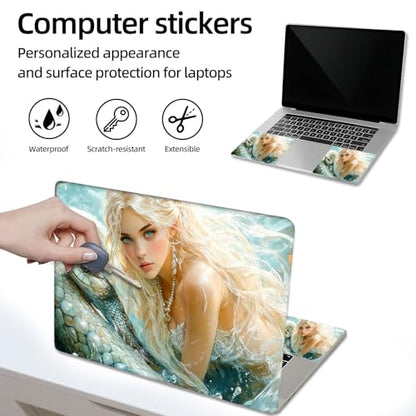 Aesthetic Laptop Skin Sticker, Blonde Maiden with Serpent in Water Waterproof Vinyl Laptop Decal, Removable Bubble Free, Reusable Protective Cover for 13 14 15 15.6 Inch - color: Blonde Maiden with Serpent in Water