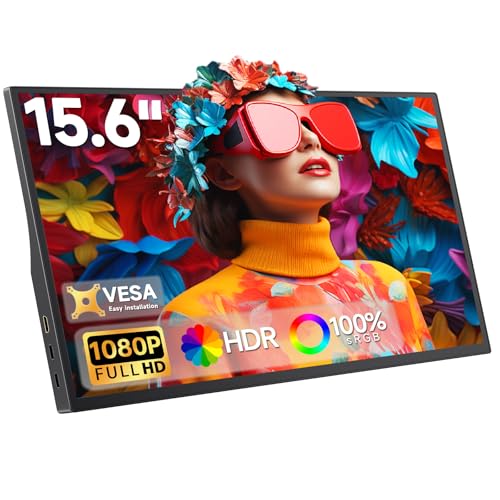 15.6inch Portable Monitor 1080P FHD, 250 Nits Bright Screen USB-C HDMI with Kickstand & Dual Speakers, Travel Laptop Second Screen Extender for PC Phone PS5 Xbox Switch,Ultra Slim External Display - size: 15.6" Kickstand