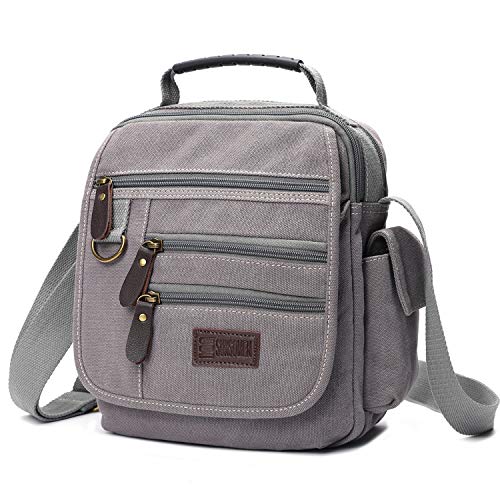 Mens bag Canvas Shoulder Bag Small Messenger Crossbody Bag Work Bag Vintage Multi-function - color: Gray