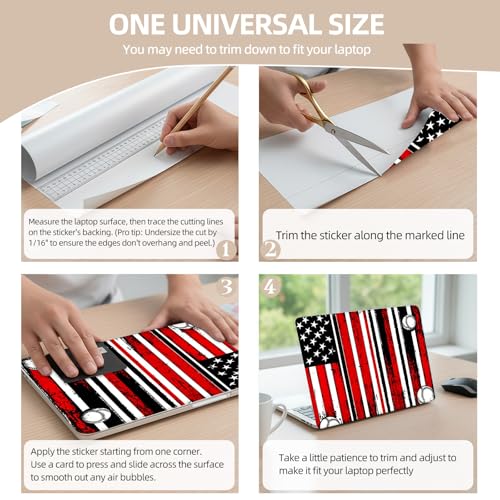 Universal Laptop Skin Sticker for 12/13/14/15.6 Inch Laptops, Reusable Vinyl Laptop Decal Cover, Waterproof Scratch Resistant Notebook Skin with 2 Wrist Pads,American Flag Illustration - color: American Flag Illustration