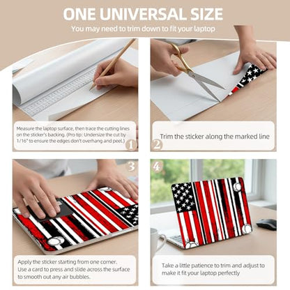 Universal Laptop Skin Sticker for 12/13/14/15.6 Inch Laptops, Reusable Vinyl Laptop Decal Cover, Waterproof Scratch Resistant Notebook Skin with 2 Wrist Pads,American Flag Illustration - color: American Flag Illustration