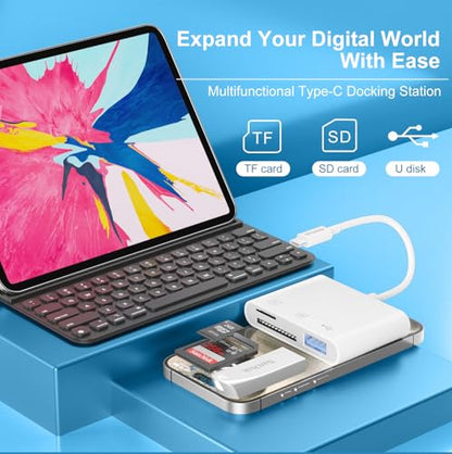 USB C to Micro SD TF Memory Card Reader, 3 in 1 USB Camera Card Reader Adapter, Compatible with iPhone 15, iPad Pro, MacBook Pro/Air, Chromebook XPS, Galaxy S10/S9 and Other USB C Devices