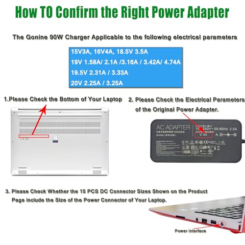 90W Laptop Charger Universal 15V-20V Power Supply Adapter. | for 15V 18V 19V 19.5V 20V Lenovo HP Dell ASUS Acer Samsung Sony Fujitsu Notebook Chromebook Power Supply Cord with 15 Tips