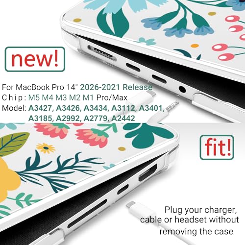 TWOLSKOO Compatible with MacBook Pro 14 inch Case 2023 2022 2021 Release M2 A2779 M1 A2442 Pro/Max Chip with Touch ID, Plastic Hard Shell Case & Keyboard Cover & Screen Protector, Abstract Flower - color: Abstract Flower