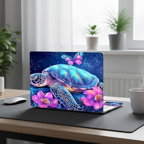 Aesthetic Laptop Skin Cover,12-15.6 Inch Universal Vinyl Sticker Decal,Waterproof Scratch-Resistant Notebook Wrap,Removable Residue-Free Protector,Cosmic Turtle Flowers - color: Cosmic Turtle Flowers