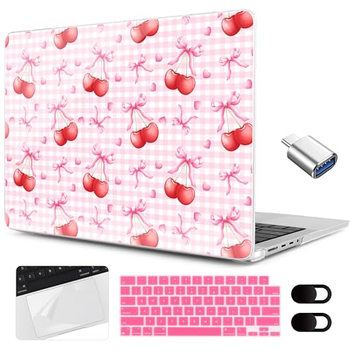 MEEgoodo Compatible with MacBook Pro 14 inch Case (M5/M4/M3/M2/M1) Pro/Max 2026 2025 2024 2023 2021, Case Fit Model A3427/A3426/A3434/A3112/A3401/A3185/A2918/A2992/A2779/A2442, Cherry Bow Pattern - color: Cherry Bow Pattern