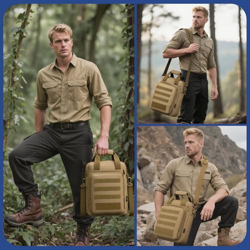 Tactical Messenger Bag, Laptop Briefcase MOLLE Shoulder Pack Handbag | Heavy Duty, Adjustable Strap, Water-resistan, Fit 14inch Tablet, Satchel Work Bag, for Outdoor, Hiking, Travel - color: Coyote