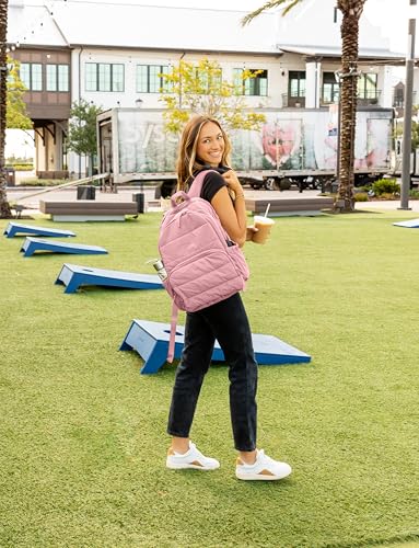 Uselike Travel Backpack for Women, 15.6 Inch Laptop Backpack, Quilted College Bookbag, Cute Work Backpacks, Water Resistant (Mauve Pink) - color: Mauve Pink