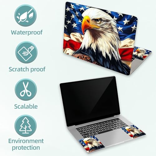 Universal Laptop Skin Decal, 3-Piece Vinyl Protector for 12 13 14 15.6" Notebook, Waterproof Anti-Scratch, Easy Trim & Bubble-Free Finish, Bald Eagle with American Flag - color: Bald Eagle with American Flag