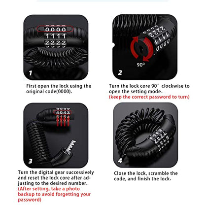 Windance 2pcs Motorcycle Helmet Lock Cable, Anti-Theft Retractable Luggage Lock with 4 Digit Password Combination Security Lock (Black 2pcs) - color: Black 2pcs