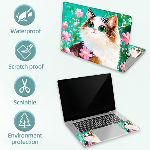 Universal Laptop Skin Decal, 3-Piece Vinyl Protector for 12 13 14 15.6" Notebook, Waterproof Anti-Scratch, Easy Trim & Bubble-Free Finish, Cat with Green Eyes - color: Cat with Green Eyes