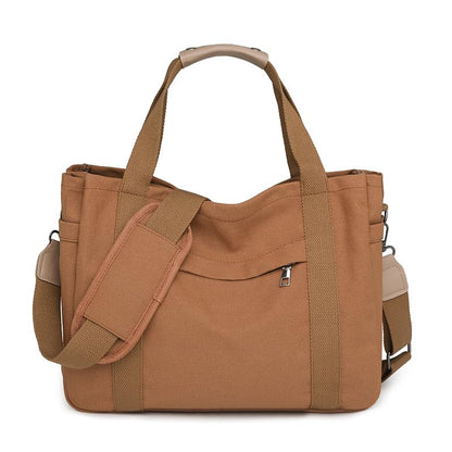 JARKJARD Canvas Crossbody Tote Bag for Women Laptop Work Handbag | Cute Aesthetic Shoulder Messenger Purse with Zipper Pockets and Compartments Great for Daily Travel and Office use - color: Brown