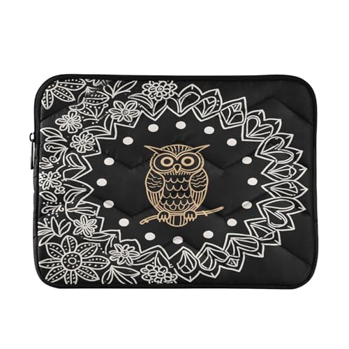 Owl Mandala Floral Dark 13” Quilted Laptop Sleeve Case Soft Notebook Protector Bag Computer Carrying Case - color: owl mandala floral dark, size: Medium