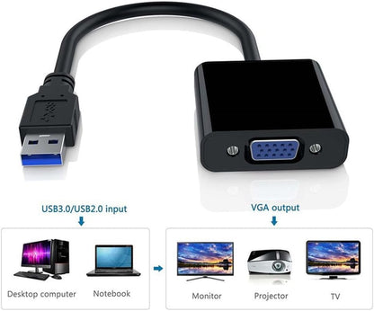 USB to VGA Adapter for Monitor, VGA to USB 3.0/2.0 Converter 1080P Multi-Display Video Cable for Laptop Desktop PC to Monitors, Projector, TV. (Not for Chromebook)