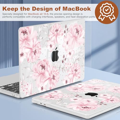 CISSOOK Compatible with MacBook Air 13.6 inch Case 2026 2025 2024 2023 2022 | A3449 A3240 A3113 A2681, 5in1 Set Hard Shell Case Keyboard Cover for MacBook Air 13.6 inch M2 M3 M4 M5, Cute Pink Flower - color: Air13.6inch-Cute Pink Flower