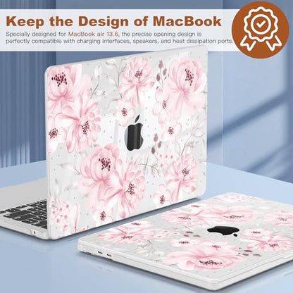 CISSOOK Compatible with MacBook Air 13.6 inch Case 2026 2025 2024 2023 2022 | A3449 A3240 A3113 A2681, 5in1 Set Hard Shell Case Keyboard Cover for MacBook Air 13.6 inch M2 M3 M4 M5, Cute Pink Flower - color: Air13.6inch-Cute Pink Flower
