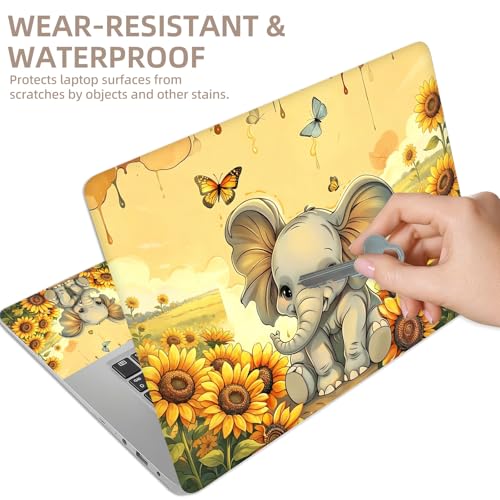 Universal Laptop Skin Sticker for 12/13/14/15.6 Inch Laptops, Reusable Vinyl Laptop Decal Cover, Waterproof Scratch Resistant Notebook Skin with 2 Wrist Pads,Cute Elephant - color: Cute Elephant