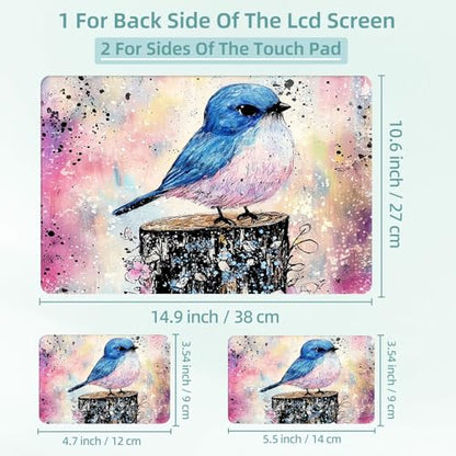 Universal Laptop Skin Decal, 3-Piece Vinyl Protector for 12 13 14 15.6" Notebook, Waterproof Anti-Scratch, Easy Trim & Bubble-Free Finish, Blue Birds sit on Flowery Piers - color: Blue Birds sit on Flowery Piers