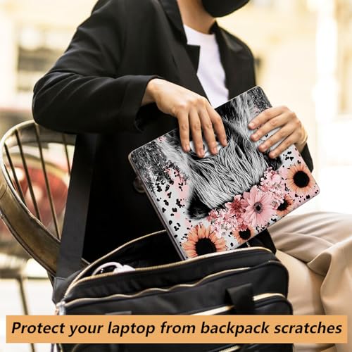 Laptop Skin Sticker for 12.1”-15.6“ Laptops (Fits 13”, 13.3”, 14”, 15”, 15.4”) | Protective Universal Reusable Vinyl Art Decal Cover | Waterproof & Scratch-Resistant-Highland Cow w/Pink Floral Crown - color: Highland Cow with Pink Floral Crown