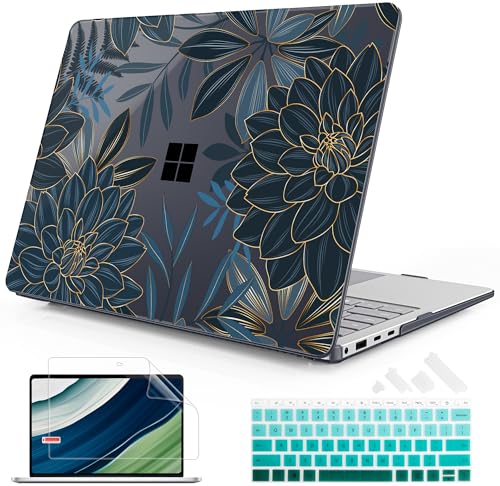 Mektron Case for 13.8" Microsoft Surface Laptop 8/7 (2026/2024) Surface Laptop 13.8 Inch Cover Fits Model 2036, Keyboard Cover +Screen Protector +Dust Plugs, Dahlia Flower C035 - color: Dahlia Flower C035