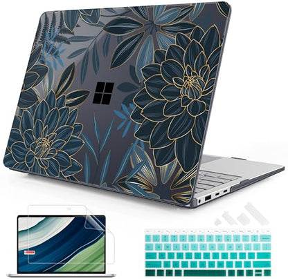 Mektron Case for 13.8" Microsoft Surface Laptop 8/7 (2026/2024) Surface Laptop 13.8 Inch Cover Fits Model 2036, Keyboard Cover +Screen Protector +Dust Plugs, Dahlia Flower C035 - color: Dahlia Flower C035
