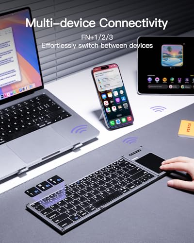 Inateck Foldable Mini Keyboard with Trackpad, 3-Device Bluetooth | For iOS/Android/Windows, QWERTY Layout, Ultra-Portable, Pocket-Sized, KB06101