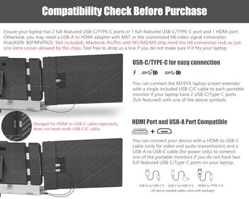 KEFEYA Laptop Screen Extender, 14" Portable Monitor for Laptop, 1440P QHD Triple Screen Monitor Extender for 13"-17" Laptops, HDMI/USB-C for MacBook, Windows, Chrome, Switch, Plug & Play - size: 14.1"