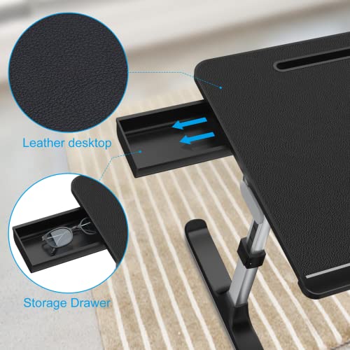 NEARPOW XXL Bed Table Tray, Adjustable Laptop Lap Desk for Couch, Gray | Bed desk for laptop and writing features anti-slip leather, 5 heights, 4 angles, book stand, a drawer & removable stopper - color: Black