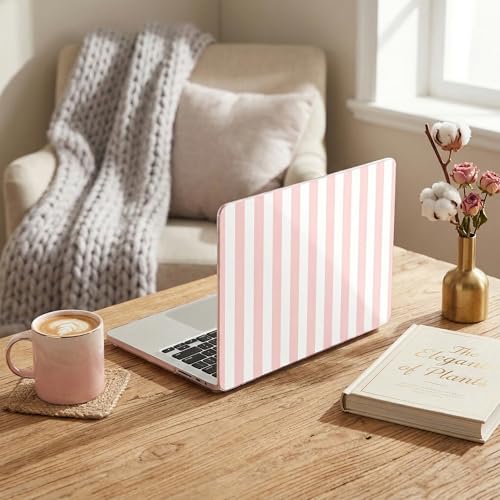 Batianda LumiArt Case for MacBook Air 13.6" M2-M5 Chip, Pink White Stripe | 4-in-1 set with cute preppy pink white striped design, lightweight ultra slim hard shell protection for teen girls and women - color: Pink Stripe
