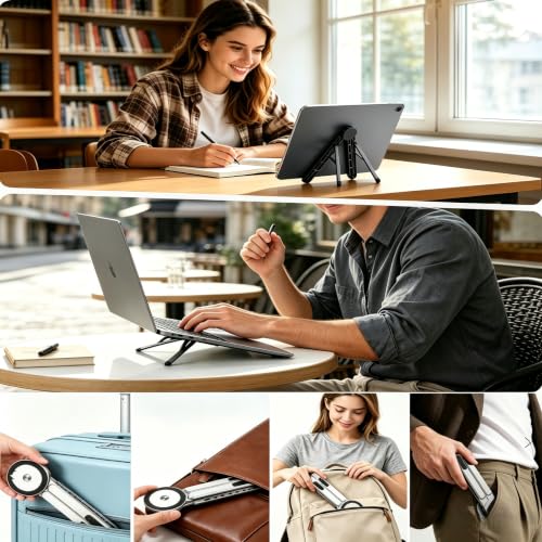 4-in-1 Foldable Laptop Stand with N52 Magnetic Phone Holder, Portable Aluminum Computer Stand for MacBook/ iPad/ Tablet, Adjustable Ergonomic Desk Stand for Home Office College Dorm & Travel Giftable