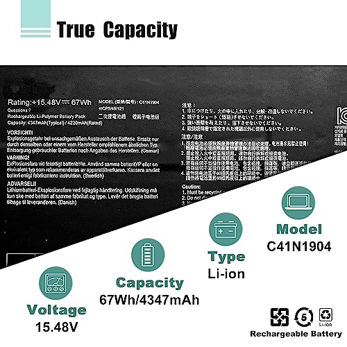 C41N1904 C41N1904-1 Battery for ASUS ZenBook 14 UX425UA UM425IA UX425EA UX425JA 13 BX325JA UX325EA UX325JA UX325SA UM325SA UX363EA UX363JA S UX371 UX393 UX393EA UX371EA S14 S435 S435EA - size: 12.67*3.34*0.31inch C41N1904