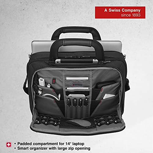 Wenger 606464 BC PRO 14"/16" Expandable Laptop Brief, SmartGuard Laptop Protection with a QuickAccess Tablet Pocket in Black (11 litres), Black, BC Pro - Slimline - size: 14 Inch/16 Inch Messenger Bag, style: Bc Pro - Slimline