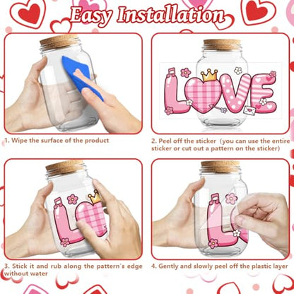 Valentine's Love UV DTF Cup Wraps, 10 Sheets Transfer Sticker | Waterproof UV DTF Stickers, Custom Vinyl Decals for 16oz Coffee Cups Tumblers Bottles Mugs, DIY Gifts & Crafts - style: Valentine's Love