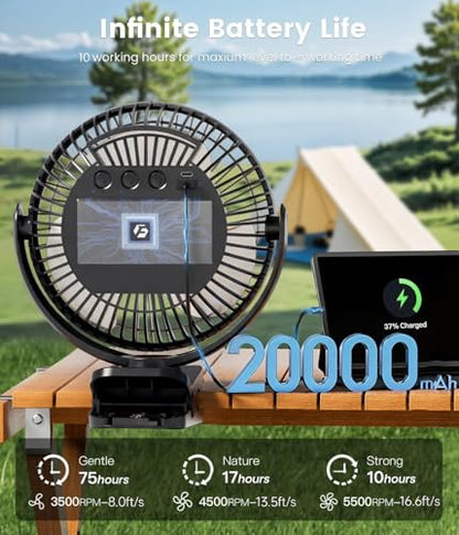 8" Clip on Fan, 20000mAh Rechargeable Fan Battery Portable, Strong Airflow | 3 Speeds, USB Fan Small Desk Fan Personal Quiet Fan for Office, Stroller, Bedroom, Camping, Gifts for Men - color: Black